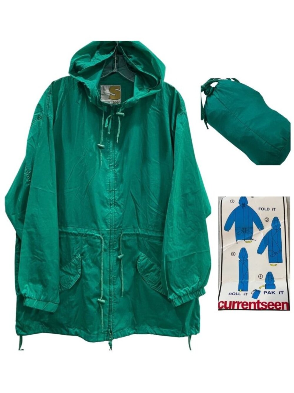 Vintage 80s Current Seen Packable Windbreaker Jacket M Green Outdoor Gorpcore